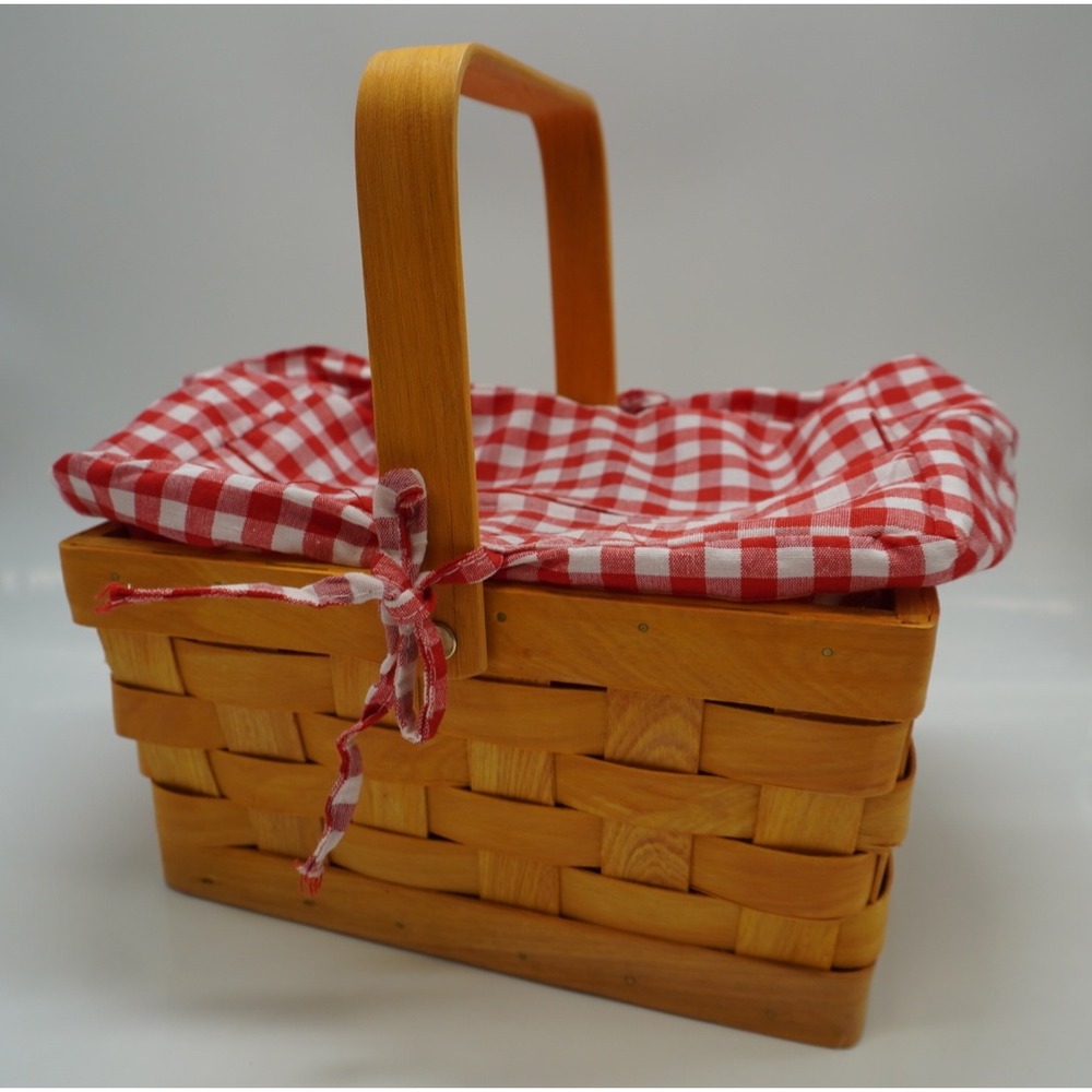 Little Red Riding Hood Woven Picnic Basket Gingham Liner Costume Prop Accessory